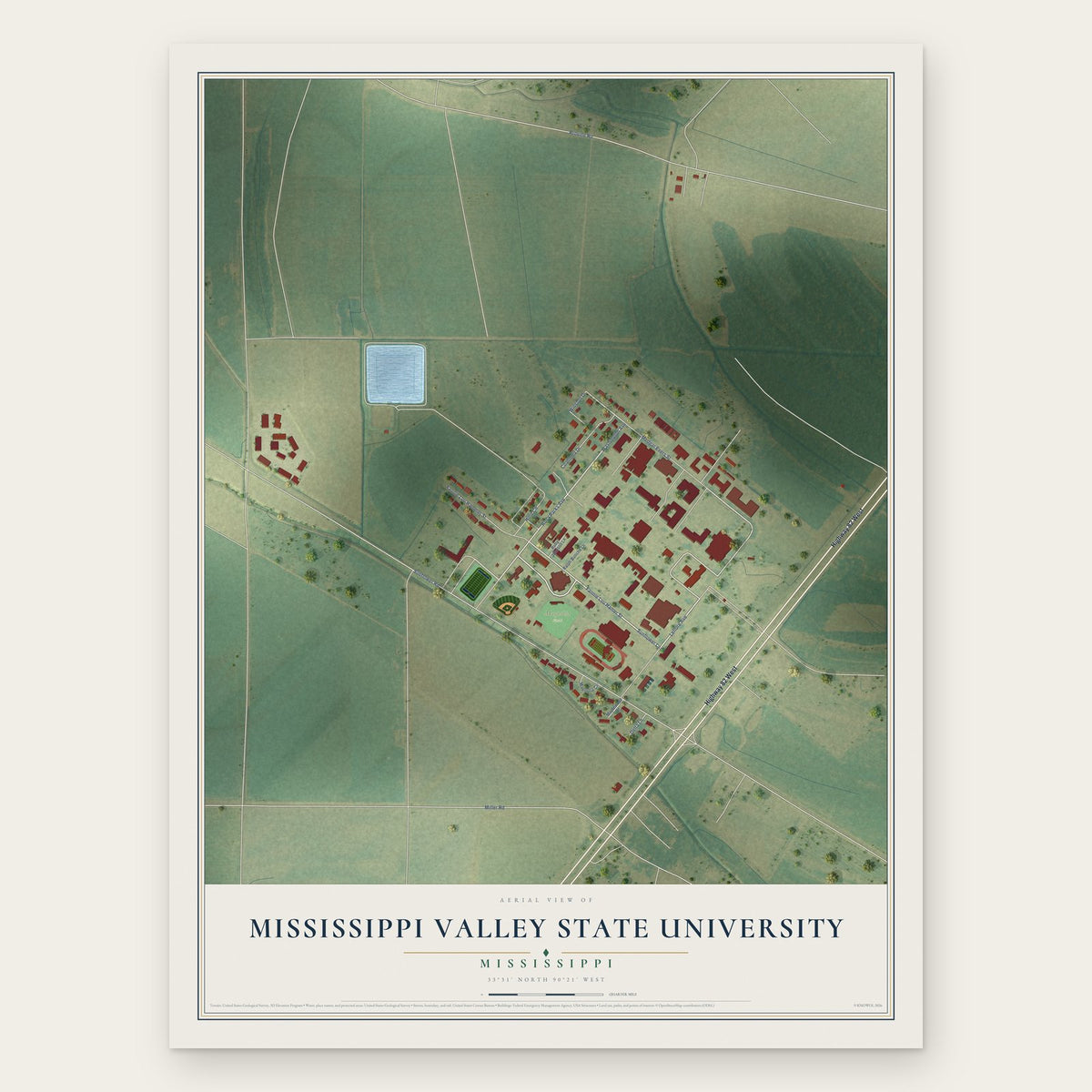 Mississippi Valley State University, Mississippi map print, the full design