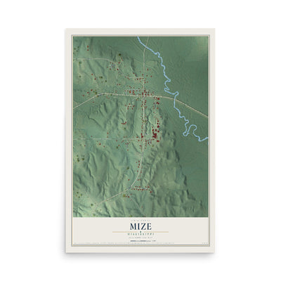 Map of Mize, Mississippi, 12 x 18 inch unframed archival matte print