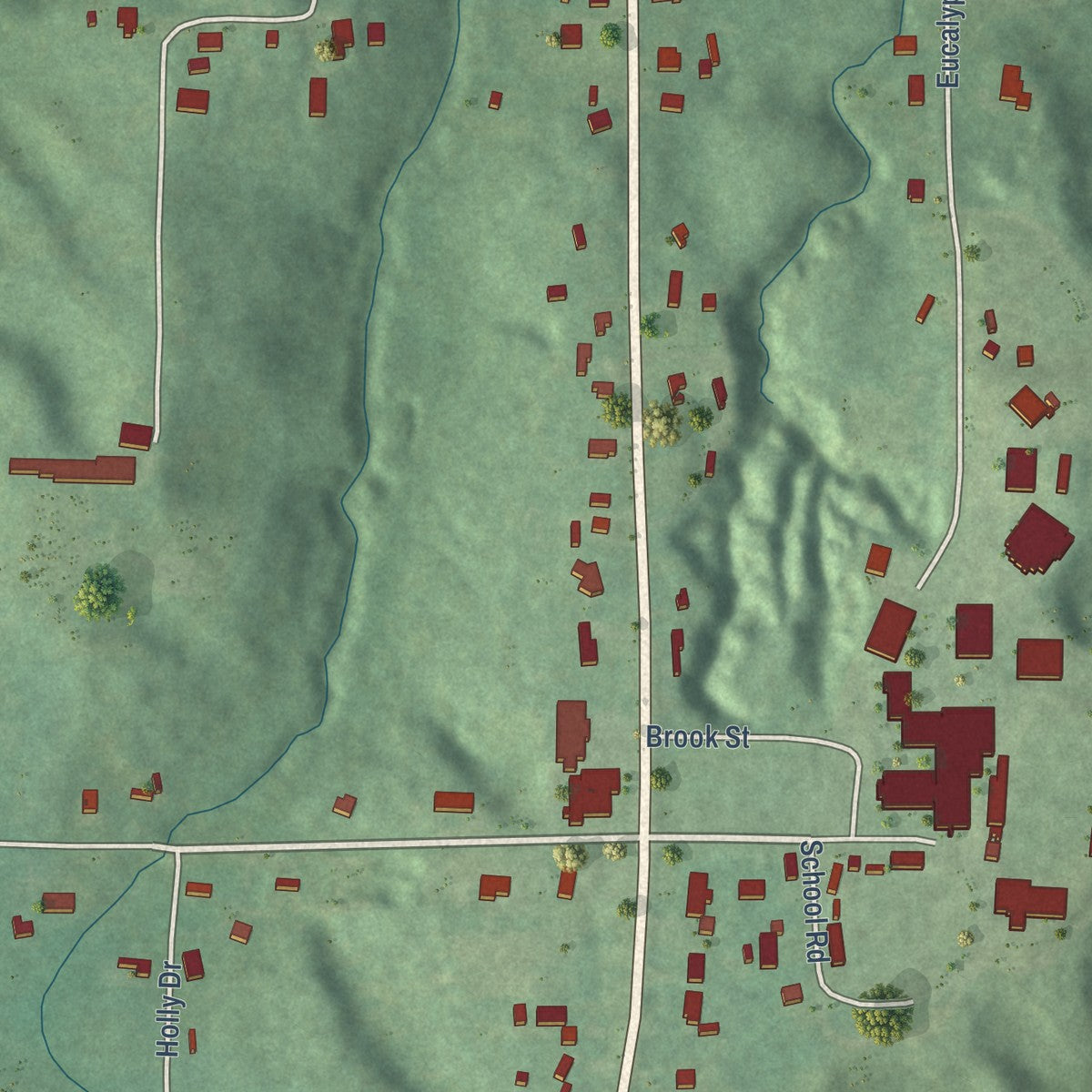 Close-up of the map of Mize, Mississippi print showing street and building detail