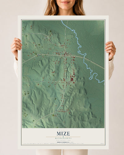 Map of Mize, Mississippi, 24 x 36 inch unframed archival matte print