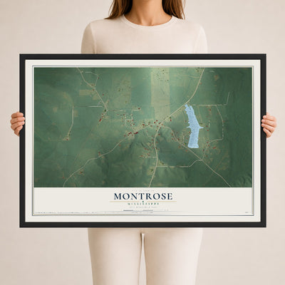 Map of Montrose, Mississippi, 24 x 36 inch print in a black wood frame