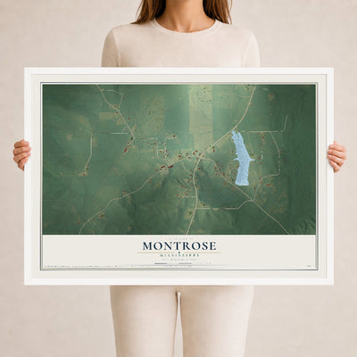 Map of Montrose, Mississippi, 24 x 36 inch print in a white wood frame