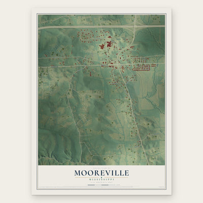 Mooreville, Mississippi map print, the full design