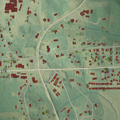 Close-up of the map of Mooreville, Mississippi print showing street and building detail