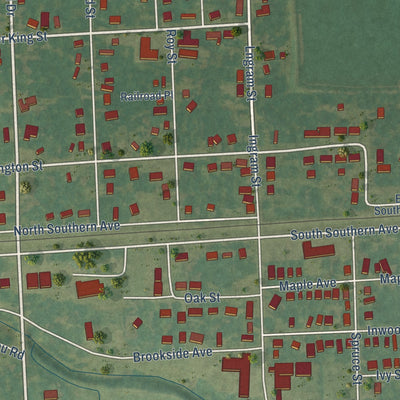 Close-up of the map of Moorhead, Mississippi print showing street and building detail