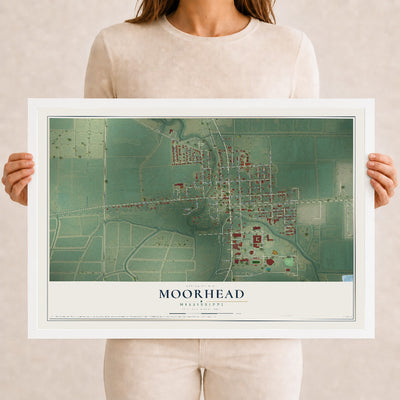 Map of Moorhead, Mississippi, 12 x 18 inch print in a white wood frame