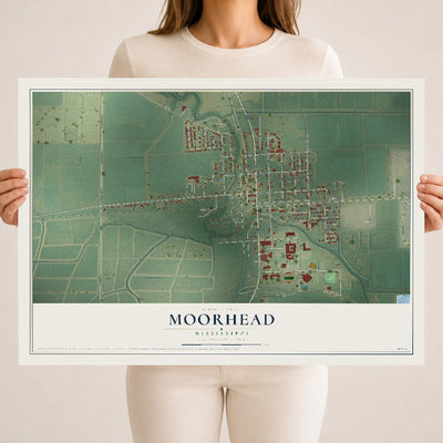 Map of Moorhead, Mississippi, 18 x 24 inch unframed archival matte print