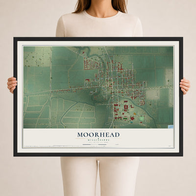 Map of Moorhead, Mississippi, 24 x 36 inch print in a black wood frame