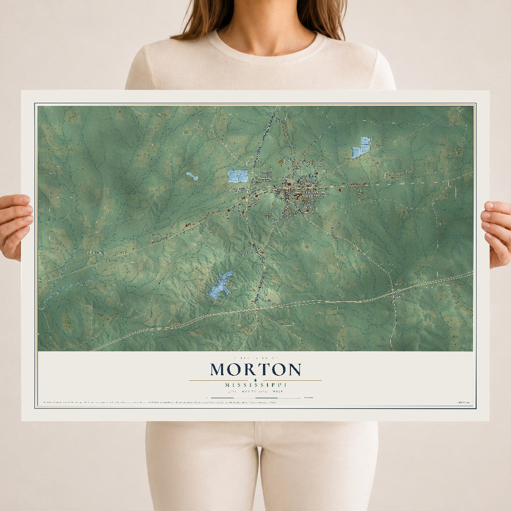 Map of Morton, Mississippi, 18 x 24 inch unframed archival matte print