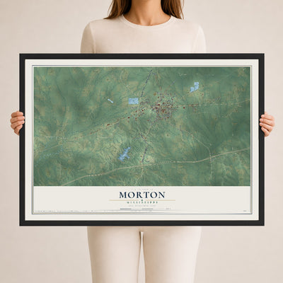 Map of Morton, Mississippi, 24 x 36 inch print in a black wood frame