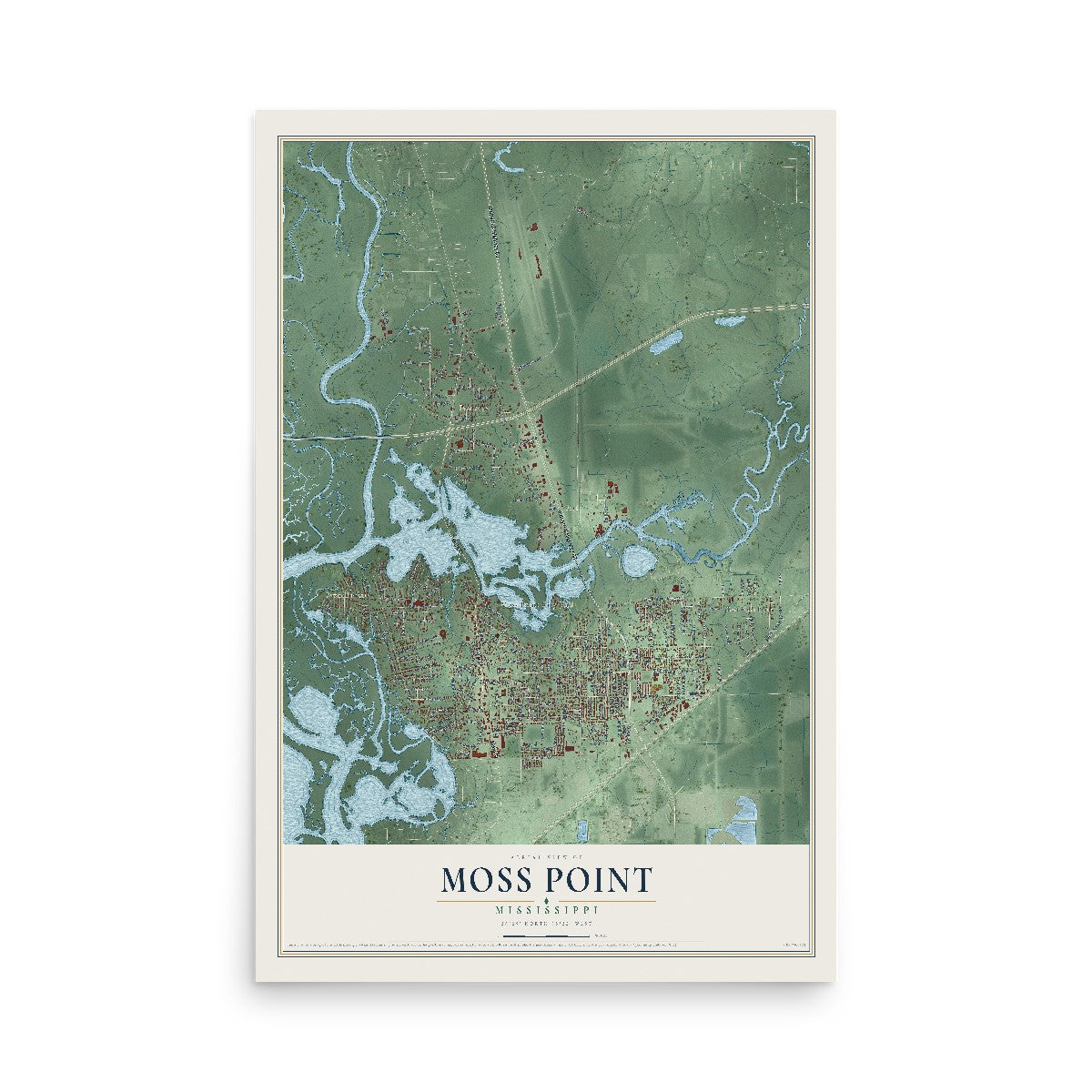 Map of Moss Point, Mississippi, 12 x 18 inch unframed archival matte print