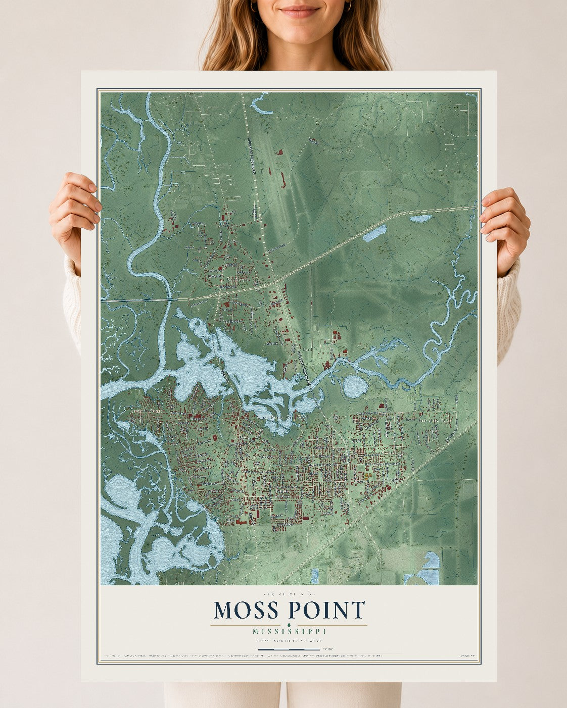 Map of Moss Point, Mississippi, 24 x 36 inch unframed archival matte print