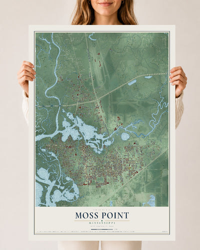 Map of Moss Point, Mississippi, 24 x 36 inch unframed archival matte print