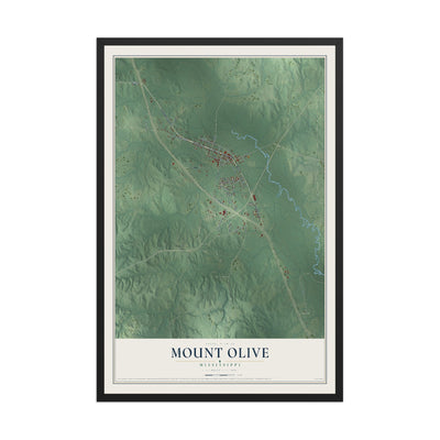 Map of Mount Olive, Mississippi, 12 x 18 inch print in a black wood frame