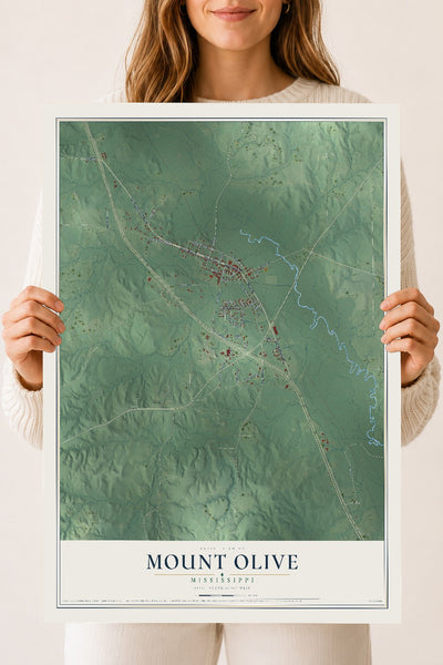 Map of Mount Olive, Mississippi, 18 x 24 inch unframed archival matte print