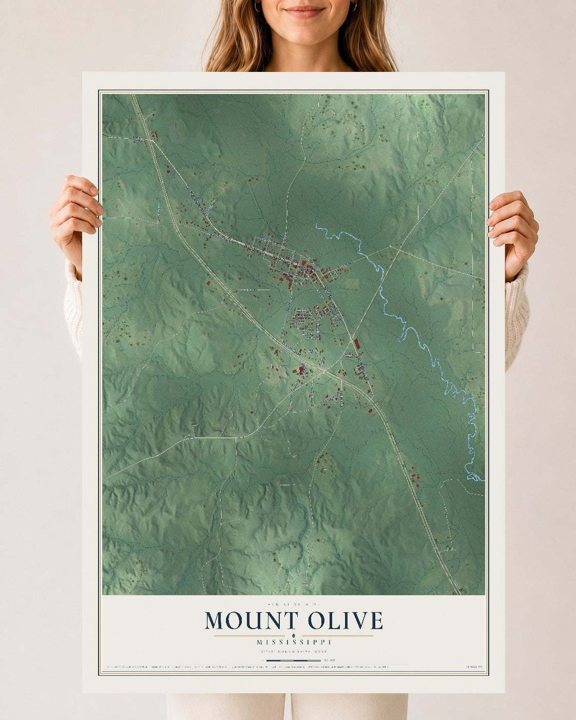 Map of Mount Olive, Mississippi, 24 x 36 inch unframed archival matte print