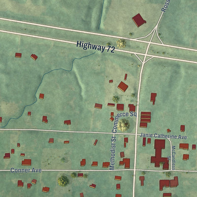 Close-up of the map of Mount Pleasant, Mississippi print showing street and building detail