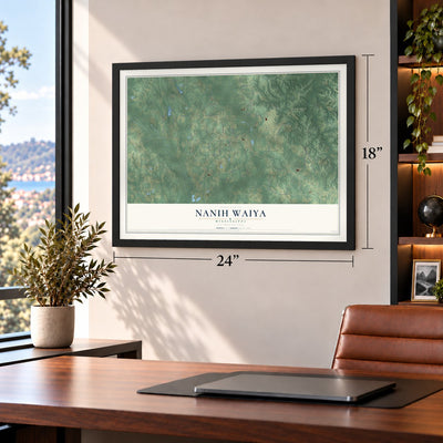 Nanih Waiya, Mississippi map, 18 x 24 inch print in a black frame in a home office