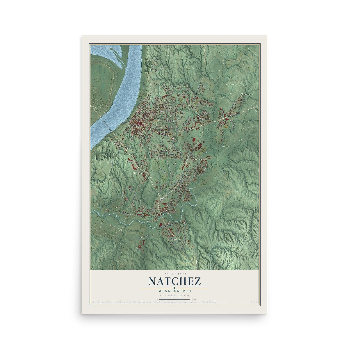 Map of Natchez, Mississippi, 12 x 18 inch unframed archival matte print
