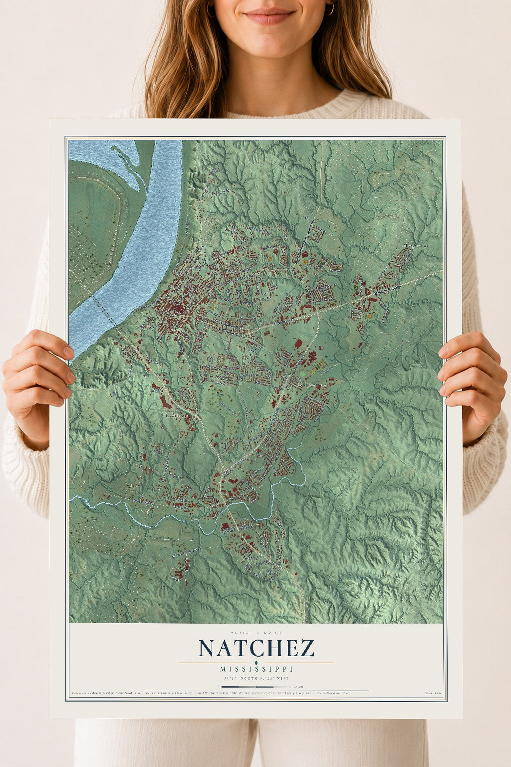 Map of Natchez, Mississippi, 18 x 24 inch unframed archival matte print