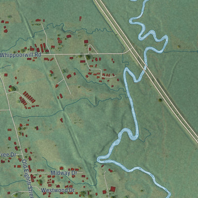 Close-up of the map of Nellieburg, Mississippi print showing street and building detail