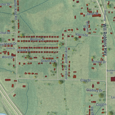 Second close-up of the map of Nettleton, Mississippi print showing more streets and buildings