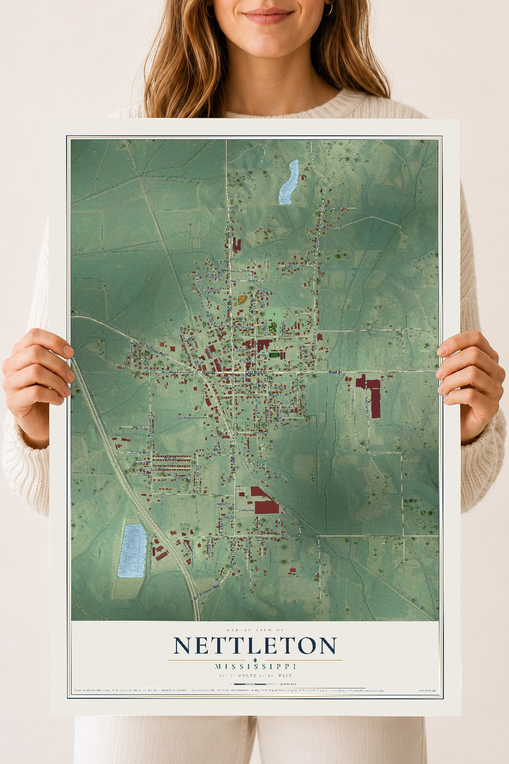 Map of Nettleton, Mississippi, 18 x 24 inch unframed archival matte print
