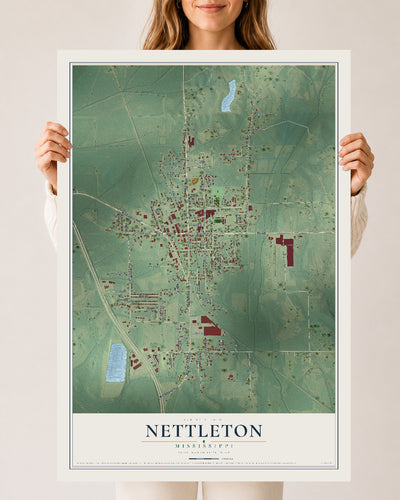 Map of Nettleton, Mississippi, 24 x 36 inch unframed archival matte print