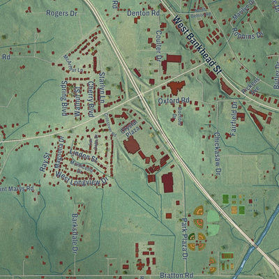Second close-up of the map of New Albany, Mississippi print showing more streets and buildings