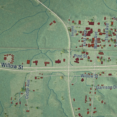 Close-up of the map of New Augusta, Mississippi print showing street and building detail