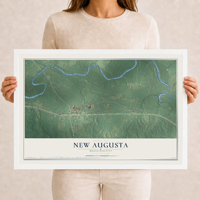 Map of New Augusta, Mississippi, 12 x 18 inch print in a white wood frame