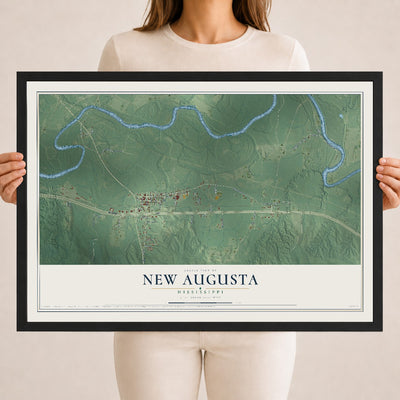 Map of New Augusta, Mississippi, 18 x 24 inch print in a black wood frame
