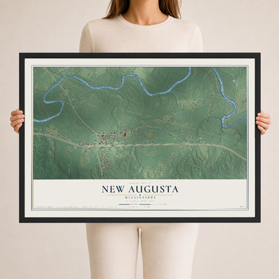 Map of New Augusta, Mississippi, 24 x 36 inch print in a black wood frame
