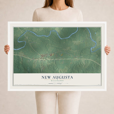 Map of New Augusta, Mississippi, 24 x 36 inch print in a white wood frame