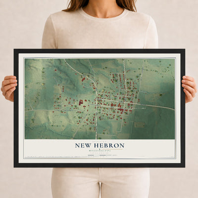 Map of New Hebron, Mississippi, 12 x 18 inch print in a black wood frame