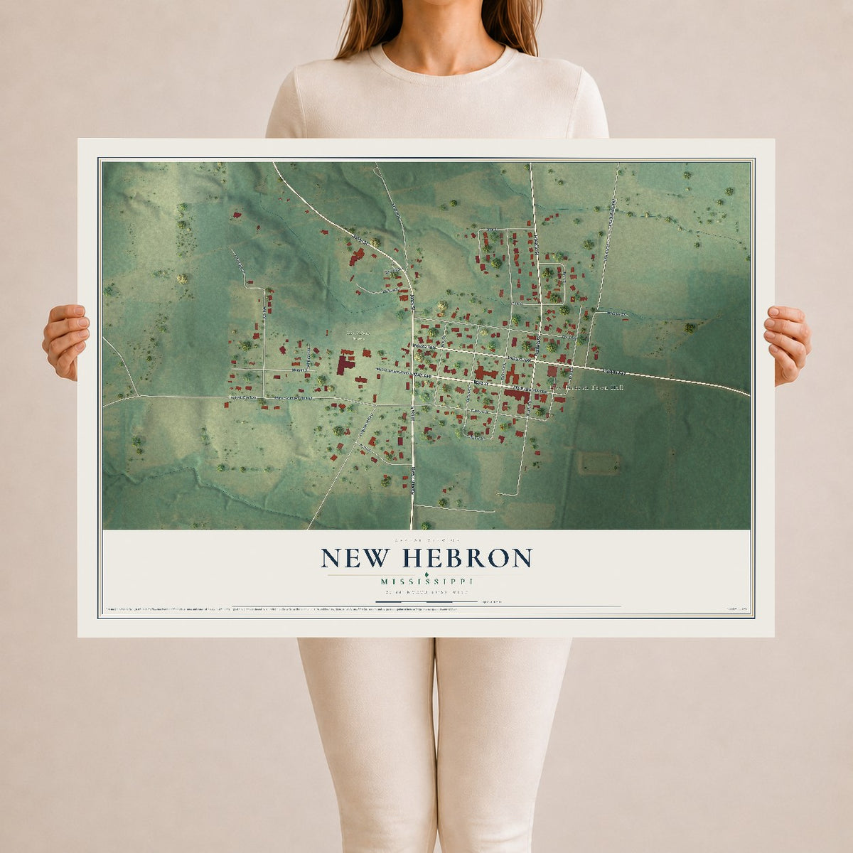 Map of New Hebron, Mississippi, 24 x 36 inch unframed archival matte print