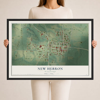 Map of New Hebron, Mississippi, 24 x 36 inch print in a black wood frame