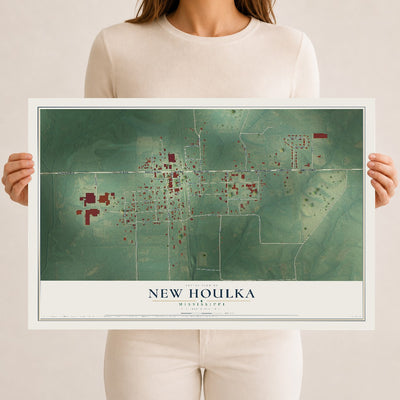 Map of New Houlka, Mississippi, 12 x 18 inch unframed archival matte print