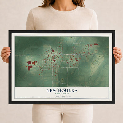 Map of New Houlka, Mississippi, 12 x 18 inch print in a black wood frame