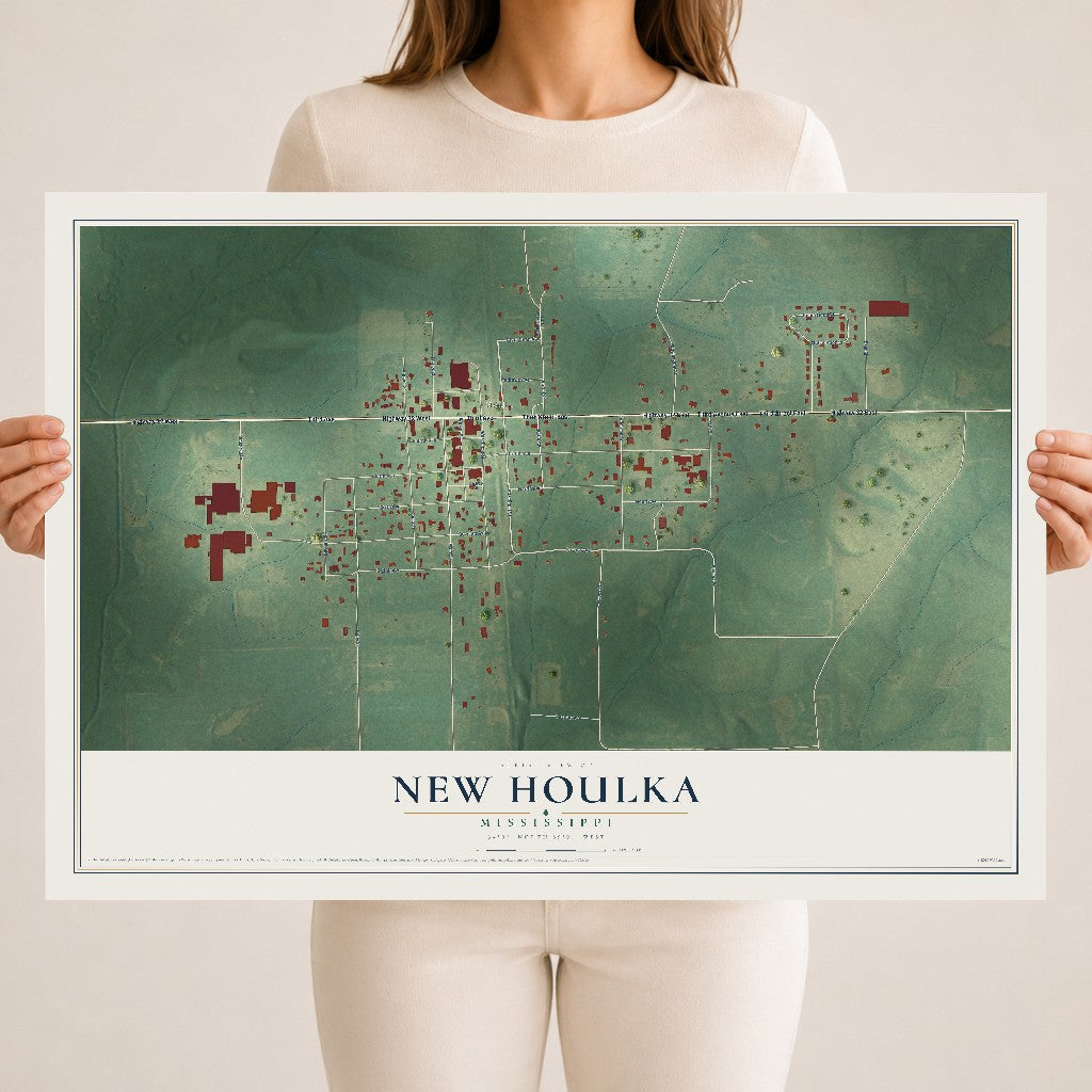 Map of New Houlka, Mississippi, 18 x 24 inch unframed archival matte print