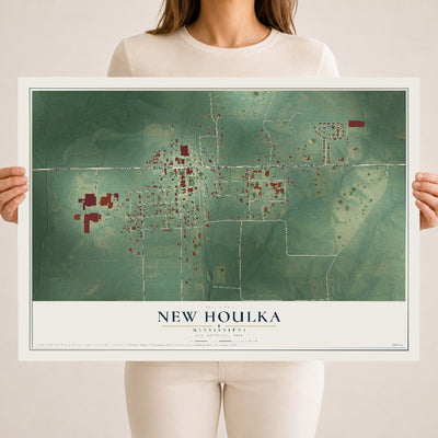 Map of New Houlka, Mississippi, 18 x 24 inch unframed archival matte print