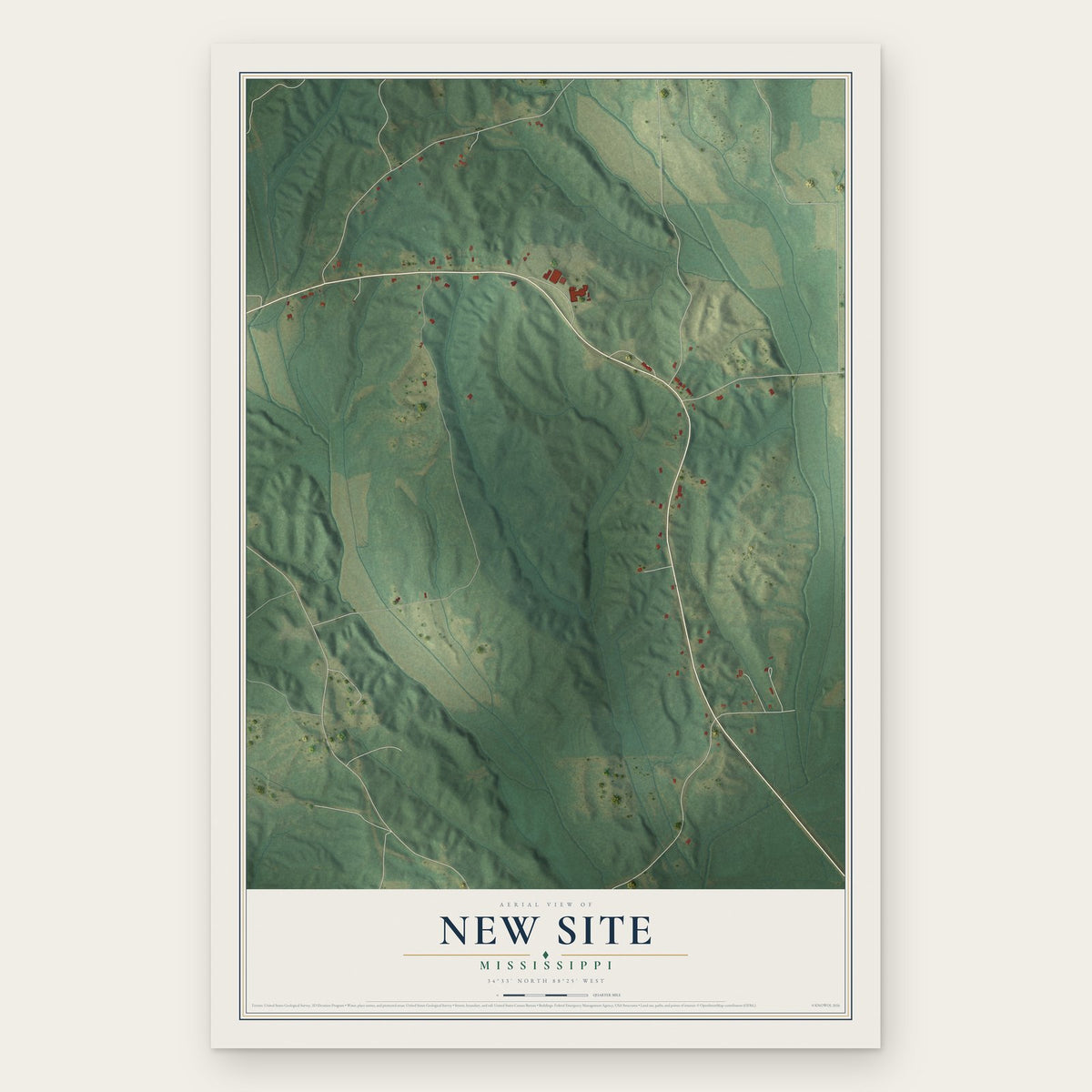 New Site, Mississippi map print, the full design