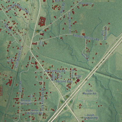Close-up of the map of Nicholson, Mississippi print showing street and building detail