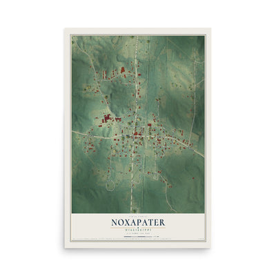 Map of Noxapater, Mississippi, 12 x 18 inch unframed archival matte print