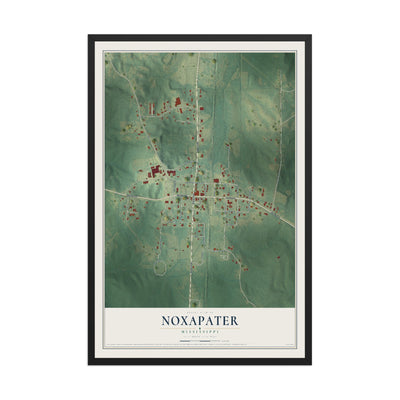 Map of Noxapater, Mississippi, 12 x 18 inch print in a black wood frame