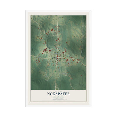 Map of Noxapater, Mississippi, 12 x 18 inch print in a white wood frame
