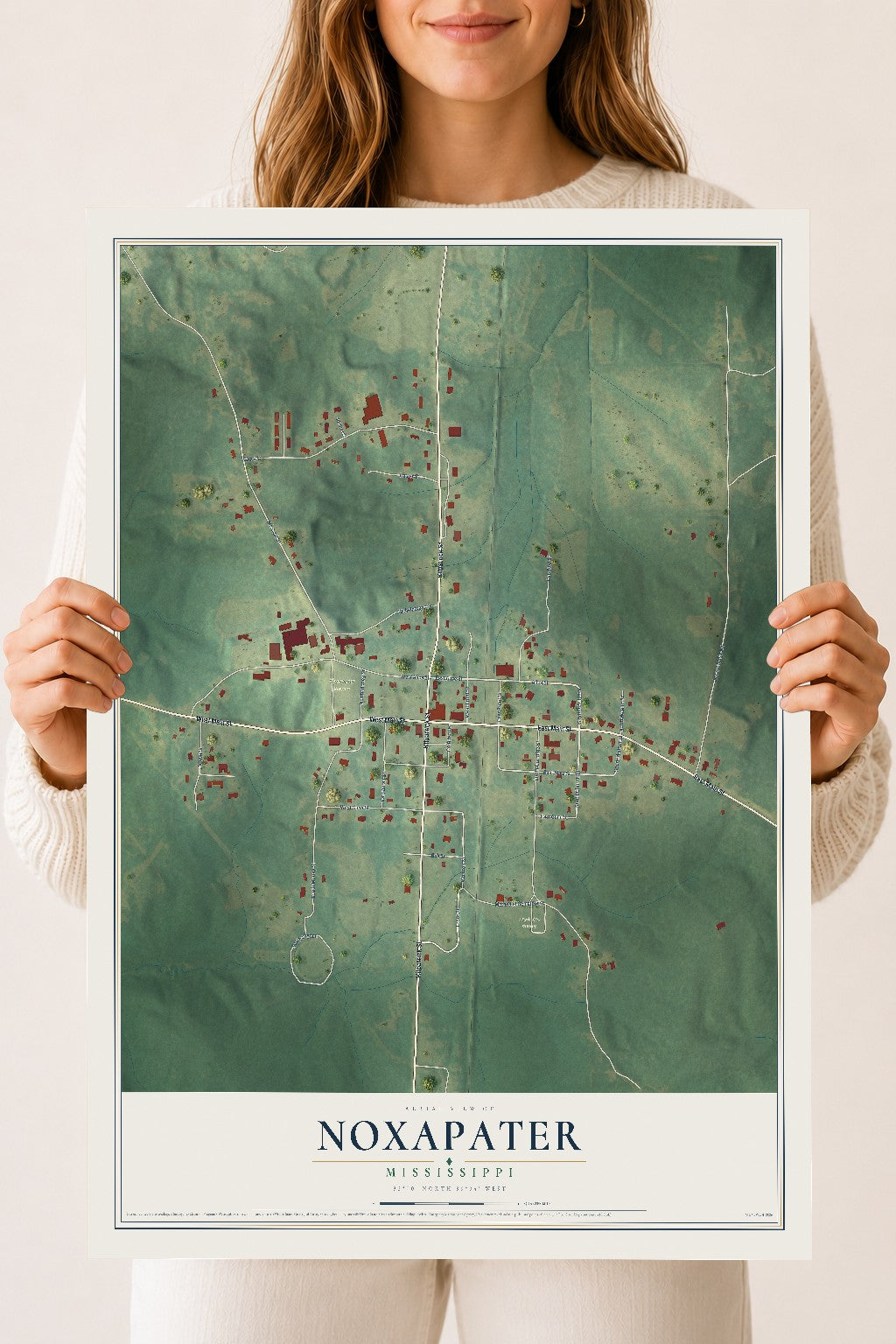 Map of Noxapater, Mississippi, 18 x 24 inch unframed archival matte print