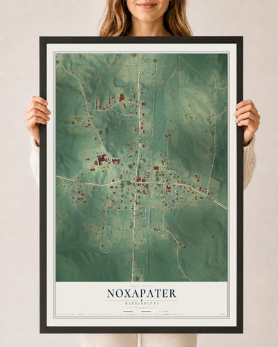 Map of Noxapater, Mississippi, 24 x 36 inch print in a black wood frame