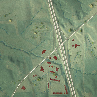 Second close-up of the map of Oakland, Mississippi print showing more streets and buildings