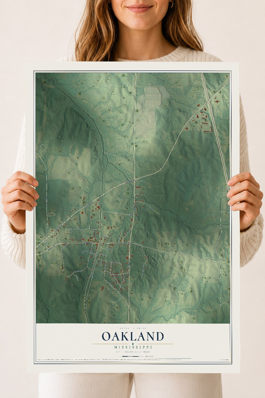 Map of Oakland, Mississippi, 18 x 24 inch unframed archival matte print
